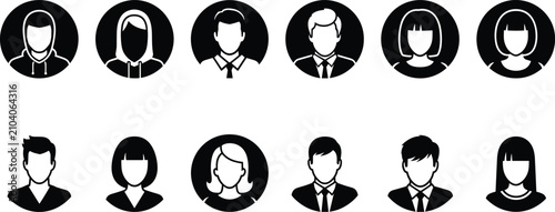 Set of diverse avatar icons representing various people and professional roles