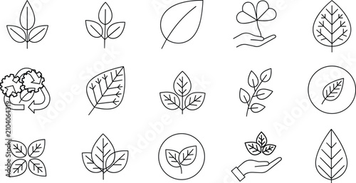 Set of ecofriendly leaf icons for sustainable design