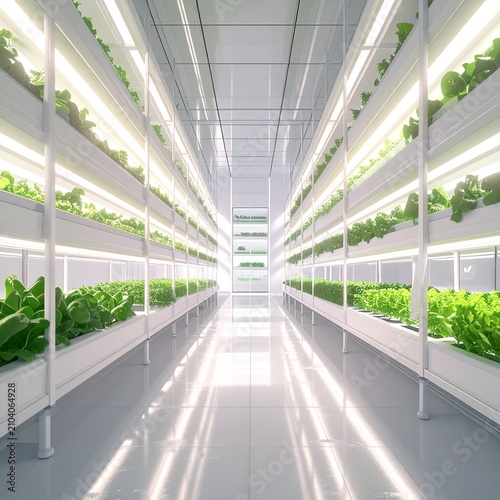 Bright Modern Indoor Farm Vertical Garden Shelves with Green Plants