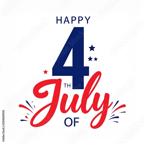 Graphic Happy 4th of July Design with Bold Blue Numeral and Red Script