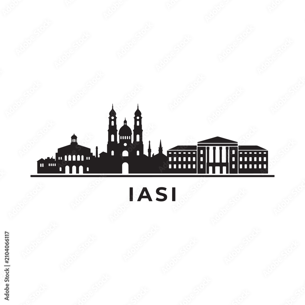 Fototapeta premium Iasi Skyline Silhouette Against White Background Cityscape Representation