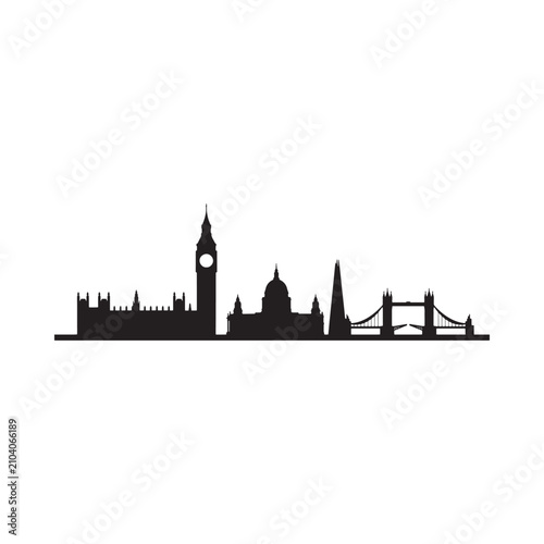 Canvas Print London Skyline Silhouette Against White Background Architectural Landmark Repres