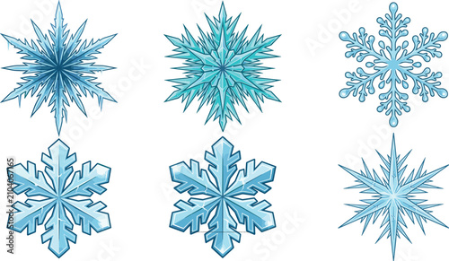 Fotografía Winter Snowflake Vector Icon Set with Detailed Blue Ice Crystals, Frozen Sharp G