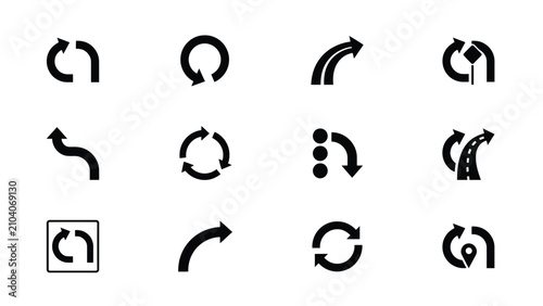 Quadro su tela Modern minimalist directional arrow icons set featuring curved paths turns and r