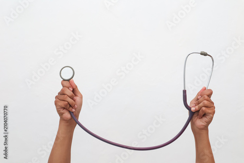 Hands Holding Stethoscope Medical Symbol Healthcare Concept