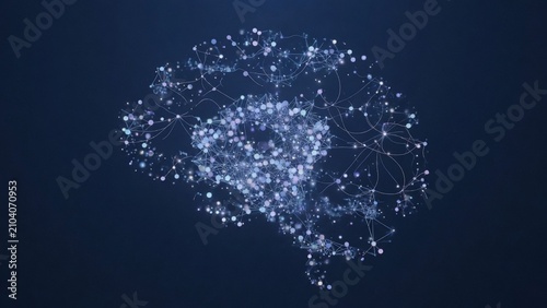 Side profile neural brain made of glowing nodes and thin lines AI technology abstract