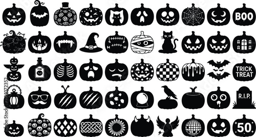 Bild auf Leinwand Set of 50 halloween pumpkin silhouettes