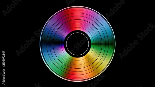 Circular disc displays a spectrum of vibrant colors against a dark backdrop.