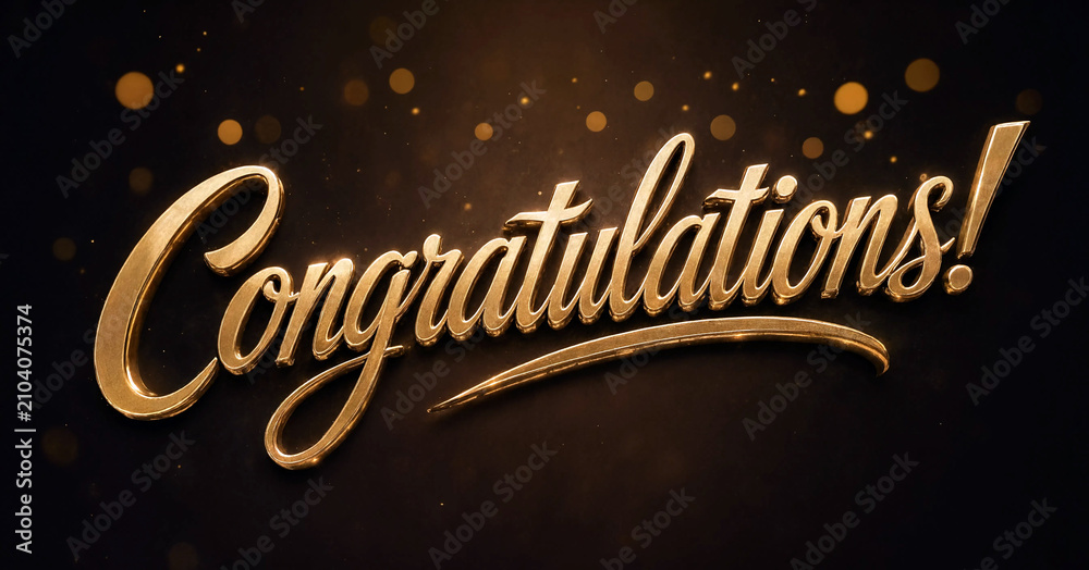 Fototapeta premium Elegant golden congratulations text with sparkling bokeh lights celebration design isolated