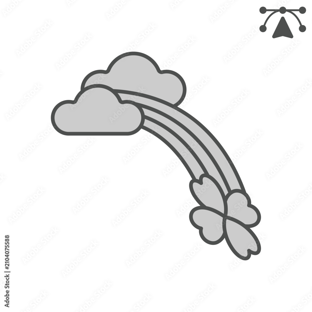 Obraz premium Rainbow with clouds and clover isometric icon, saint patrick day concept. Vector graphics. Hope, weather sign and editable stroke, outline style icon for mobile or web design.