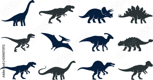 Photos Dinosaur silhouette vector set featuring t-rex triceratops brachiosaurus stegosa
