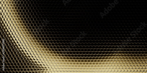 Fotografía Abstract Gold Metallic Technology Background with Hexagonal Pattern