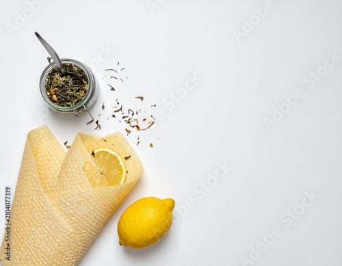 Beeswax wrap lemon herbal tea jar spoon loose leaf citrus natural