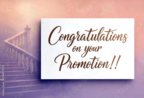 Inspirational congratulations card for career promotion with staircase background symbolizing success and growth ahead