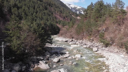 Caucasus, North Ossetia. Digoria Gorge. A turbulent mountain river.