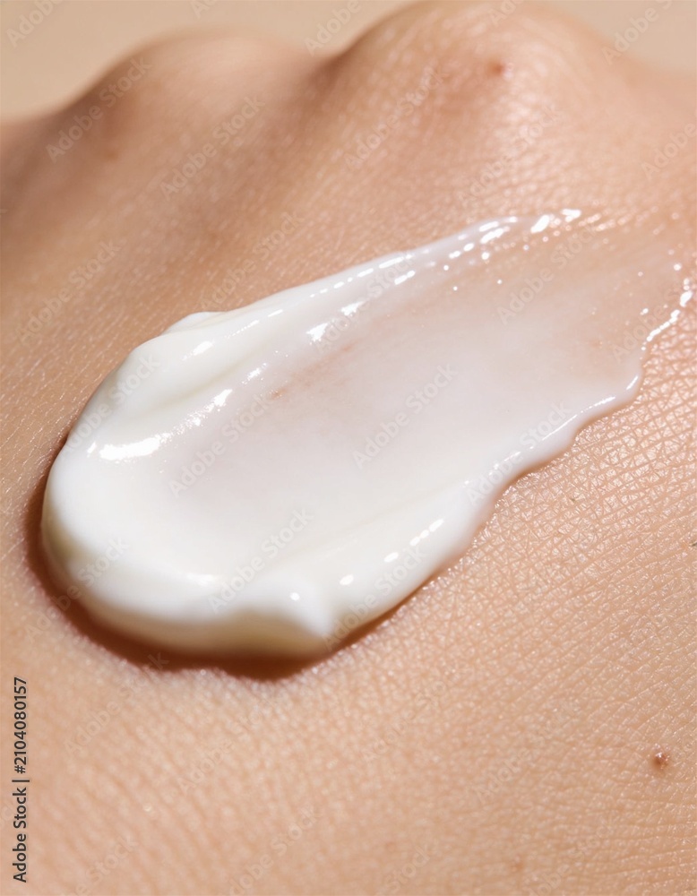 Fototapeta premium White Body Lotion Cream Smear on Skin in Soft Beauty Macro Texture