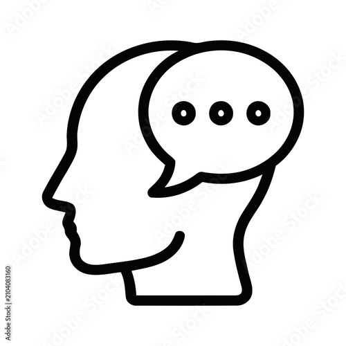 Simple Line Drawing of Human Head Profile with Thought Bubble Icon