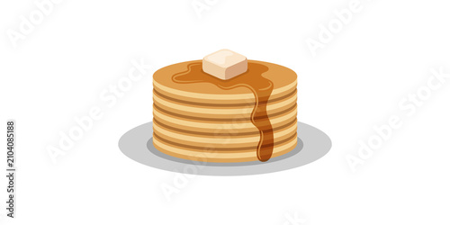 Fotografija Stack of fluffy pancakes on a plate with melting butter and dripping maple syrup