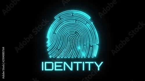 Futuristic glowing fingerprint icon for identity, biometrics, and cybersecurity concept.