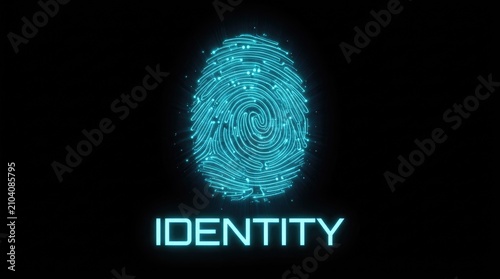 Digital Identity Concept with Glowing Biometric Fingerprint Scan on Dark Background. Cybersecurity Authentication Technology.