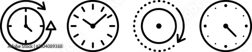 Four black and white clock icons representing time management