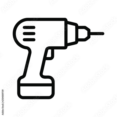 Simple Outline Icon of a Cordless Power Drill with a Drill Bit Attached