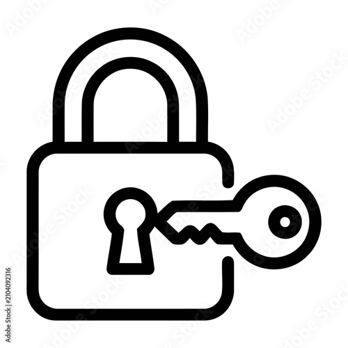 Fotografie Simple Outline Icon Showing a Padlock with a Key Being Inserted into the Keyhole
