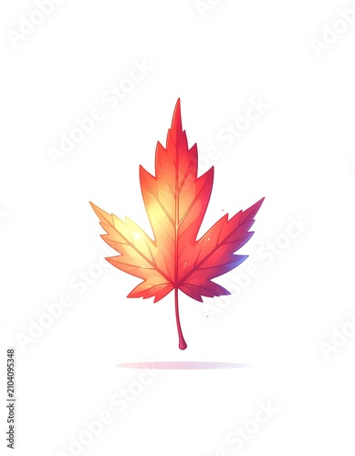 Vibrant Colorful Maple Leaf Illustration Isolated on White Background.