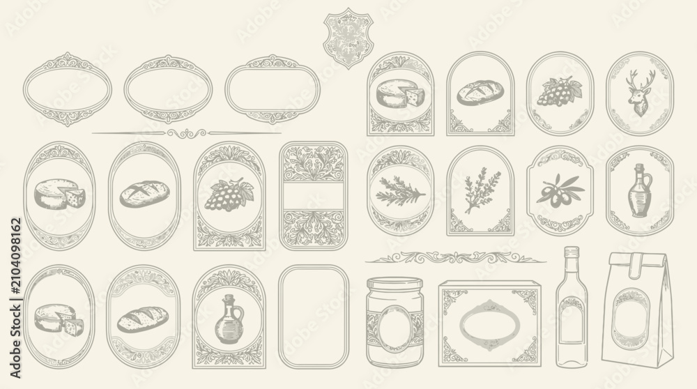 Fototapeta premium Ornate Vintage Labels & Packaging Elements - Food & Beverage Related