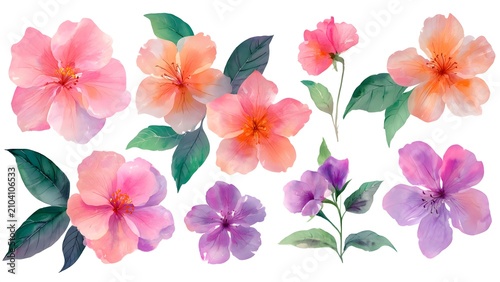 Colorful Hibiscus Flowers Watercolor Arrangement