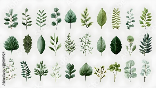 Vibrant Green Leaves Watercolor Collection Display