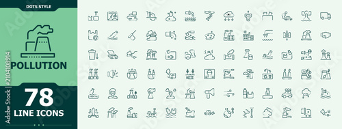Pollution line icon set. Line icons with editable stroke. Contain linear symbols environment, smoke, dirty, eco, damage. Editable stroke collections. Dirty vector line icon set.
