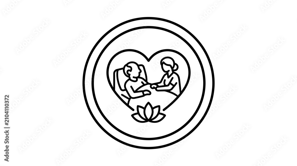 Fototapeta premium Senior care icon, nurse hold hand patient, heart shape, lotus flower, medical support