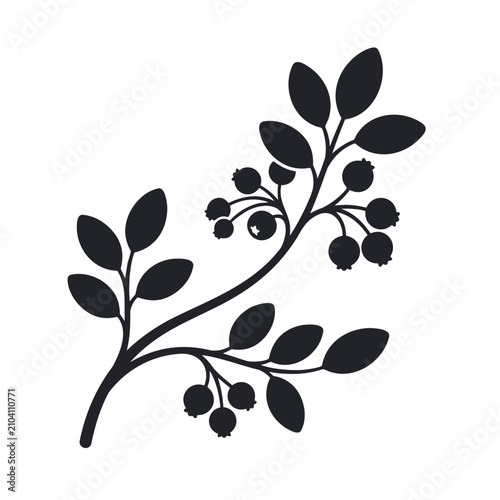 Black and White Berry Branch Silhouette Vector Design
