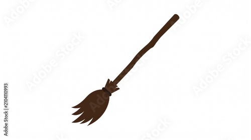 Minimalist Illustration of a Wooden Witch Broomstick