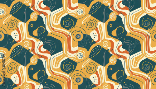Abstract pattern with organic shapes and geometric elements.