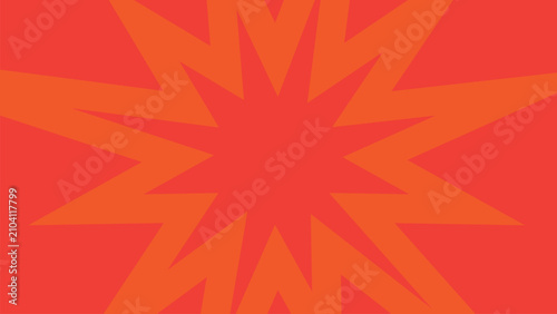 Orange and red starburst geometric background with layered angular rays radiating from the center. Perfect for advertising, promotional materials, and vibrant graphic designs.