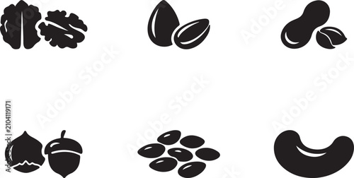 Foto Assorted nuts and seeds icons vector for healthy food, nutrition and organic die