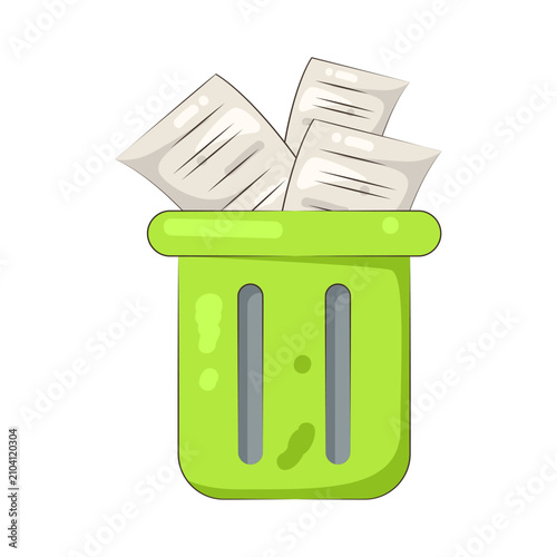 Illustration of Green Trash Can with Paper