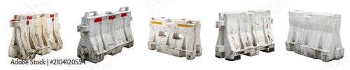 фотографія Set of Five White Plastic Road Barriers Isolated on White Background for Traffic