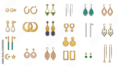 Cuadro en lienzo Collection of modern fashion earrings and jewelry vector icons.