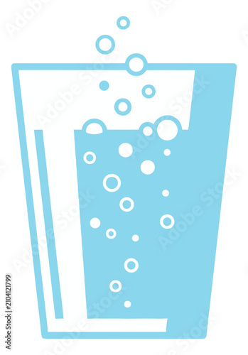 Flat illustration of a sparkling water glass depicting carbonated bubbles rising for beverage and drink design