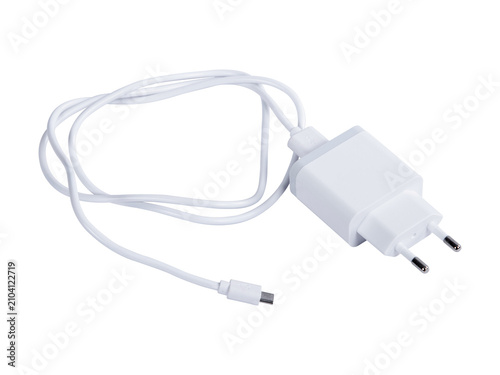 Mobile Charger with Cable European Plug Isolated On Transparent Background PNG