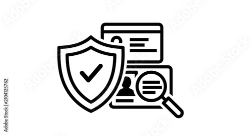 Secure Identity Verification with Shield and Magnifying Glass Icon