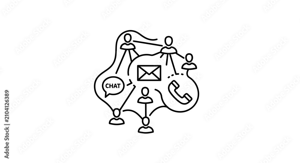 Obraz premium Teamwork communication network, people connecting via chat, email, and phone calls