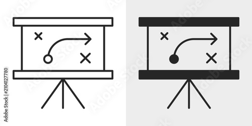 Strategy Board Icon represents planning sessions, business analysis, and strategic development with an editable outline vector illustration.