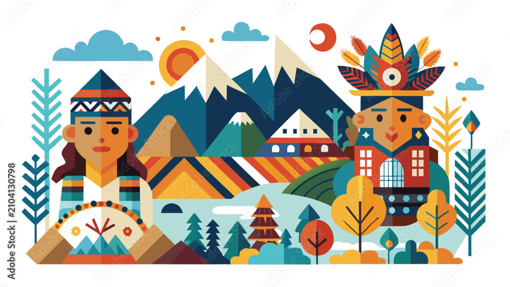 Fototapeta premium Indigenous people celebration illustration. Native culture festival with traditional art style.