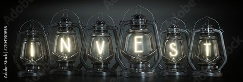 Invest - Vintage Kerosene Lanterns - 3d illustration