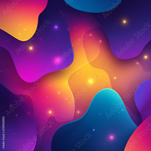 Abstract fluid paint swirls in vibrant neon colors. Psychedelic gradient background with glowing light effects for modern design.