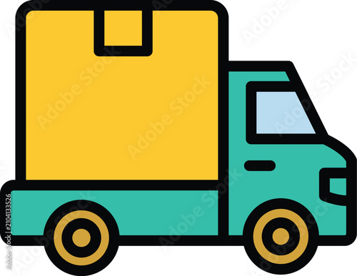 Cartoon Style Cargo Truck Vector Illustration for E-commerce Delivery